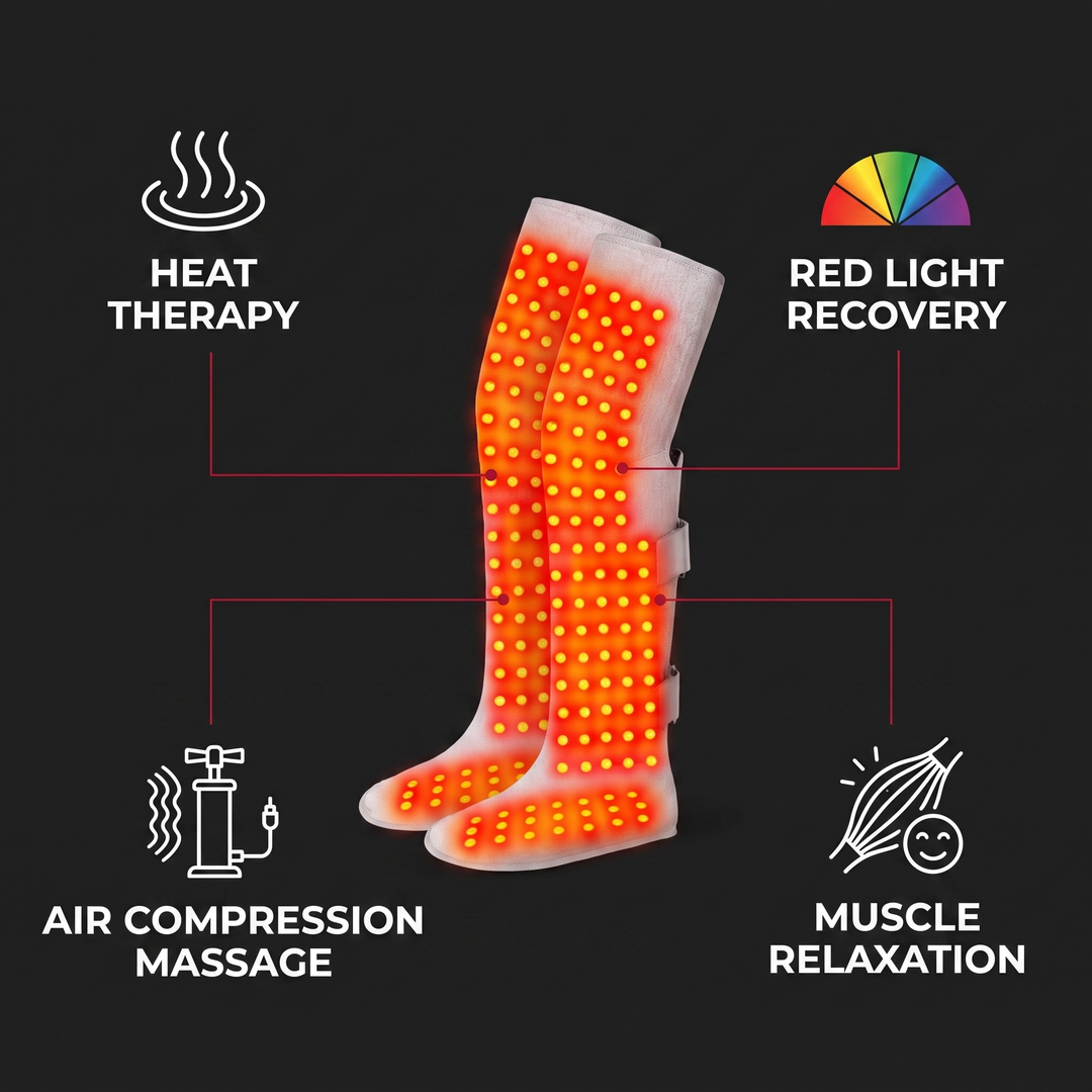 Professional Heated Red Light Leg Massager Boots Full Leg Compression Massager with Heat Muscle Relaxation Joint Comfort Fatigue Relief Home Recovery