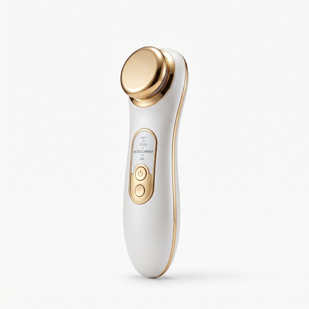 Professional Hot Cold Microcurrent Face and Neck Massager LED Red Blue Light Therapy Vibrating Scraping Beauty Instrument for Home Use Skin Care