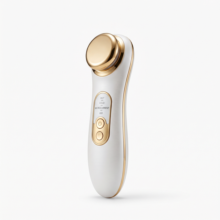Professional Hot Cold Microcurrent Face and Neck Massager LED Red Blue Light Therapy Vibrating Scraping Beauty Instrument for Home Use Skin Care