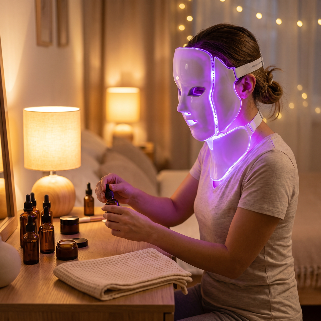 Professional LED Face &amp; Neck Light Therapy Mask 7 Colour Red Light Skin Rejuvenation Anti-Ageing Beauty Device for Home Skincare Facial Treatment