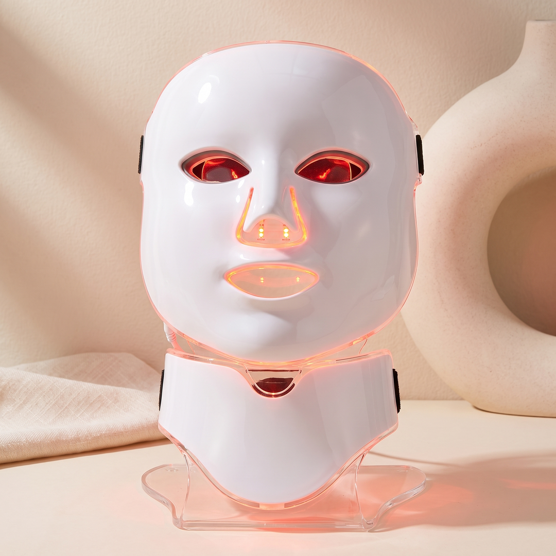 Professional LED Face &amp; Neck Light Therapy Mask 8 Colour Red Near-Infrared Photon Skin Firming Oil Control Anti-Redness Whitening Home Skin Care