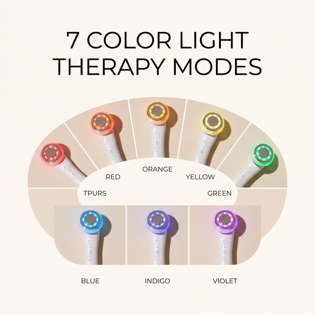 Professional LED Light Therapy Face Neck Massager 7 Colors Adjustable Vibration Skin Tightening Lifting Anti Wrinkle Portable Facial Massager for Home Skincare Routine