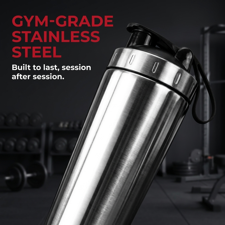 Professional Stainless Steel Shaker Bottle 700ml Protein Powder Mixing Cup with Scale Fitness Water Bottle for Gym Workout Sports Outdoor Use