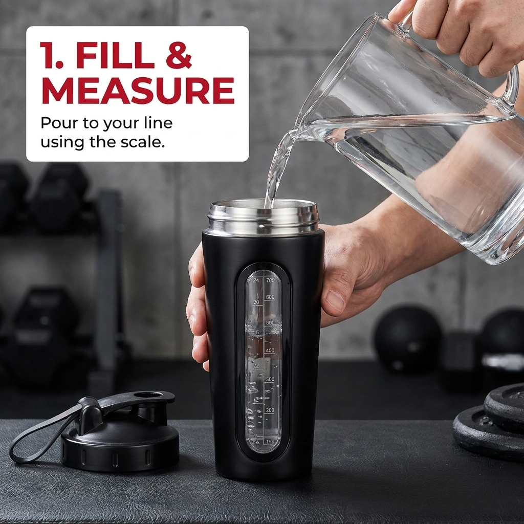 Professional Stainless Steel Shaker Bottle 700ml Protein Powder Mixing Cup with Scale Fitness Water Bottle for Gym Workout Sports Outdoor Use