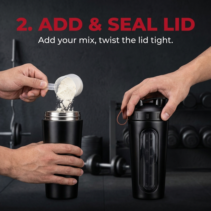 Professional Stainless Steel Shaker Bottle 700ml Protein Powder Mixing Cup with Scale Fitness Water Bottle for Gym Workout Sports Outdoor Use