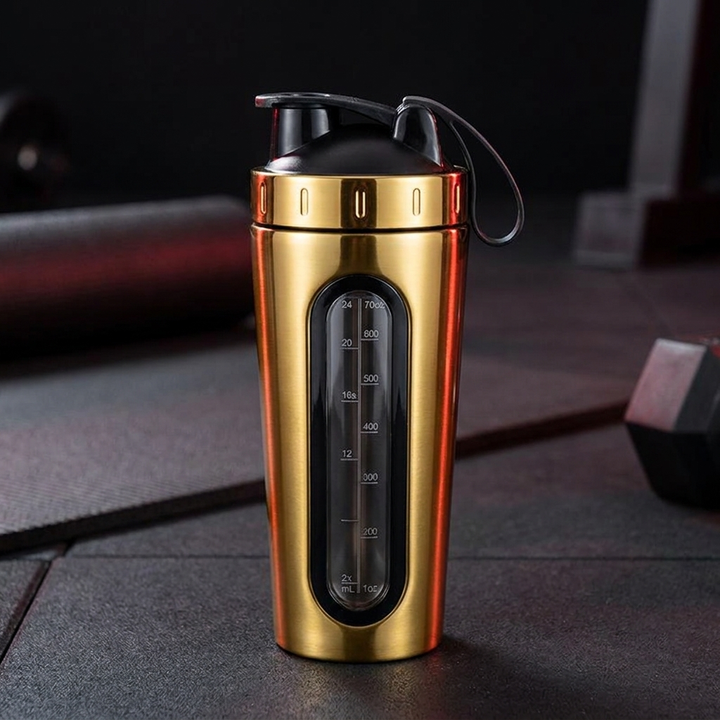 Professional Stainless Steel Shaker Bottle 700ml Protein Powder Mixing Cup with Scale Fitness Water Bottle for Gym Workout Sports Outdoor Use