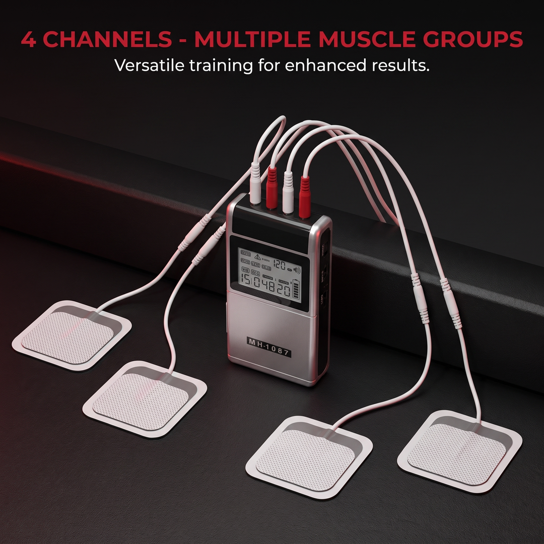 Professional TENS EMS Muscle Stimulator 4-Channel Rechargeable Electrotherapy Device Physiotherapy Pain Relief Massage Machine Home Gym Recovery Rehabilitation