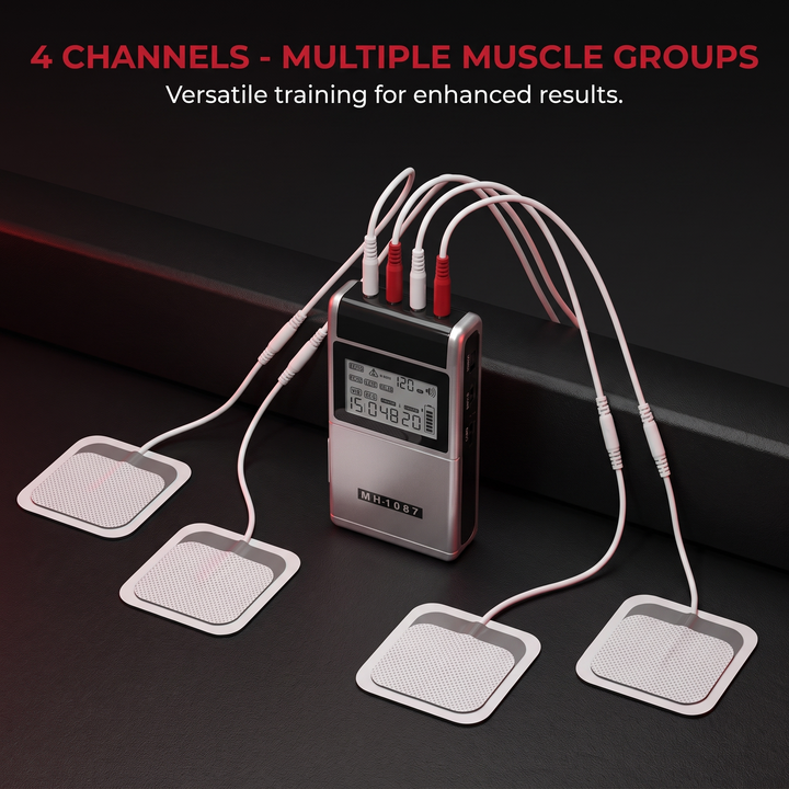 Professional TENS EMS Muscle Stimulator 4-Channel Rechargeable Electrotherapy Device Physiotherapy Pain Relief Massage Machine Home Gym Recovery Rehabilitation
