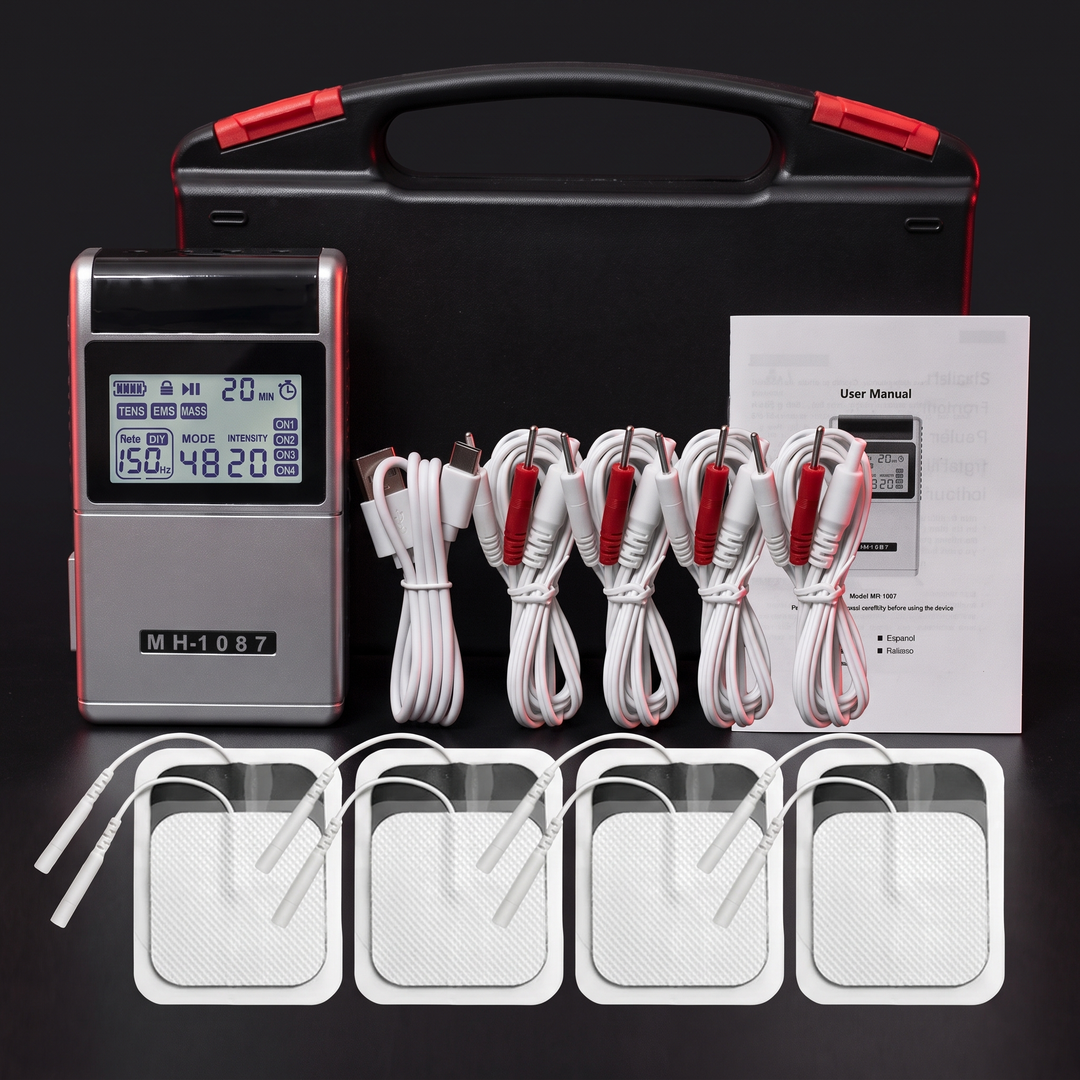 Professional TENS EMS Muscle Stimulator 4-Channel Rechargeable Electrotherapy Device Physiotherapy Pain Relief Massage Machine Home Gym Recovery Rehabilitation