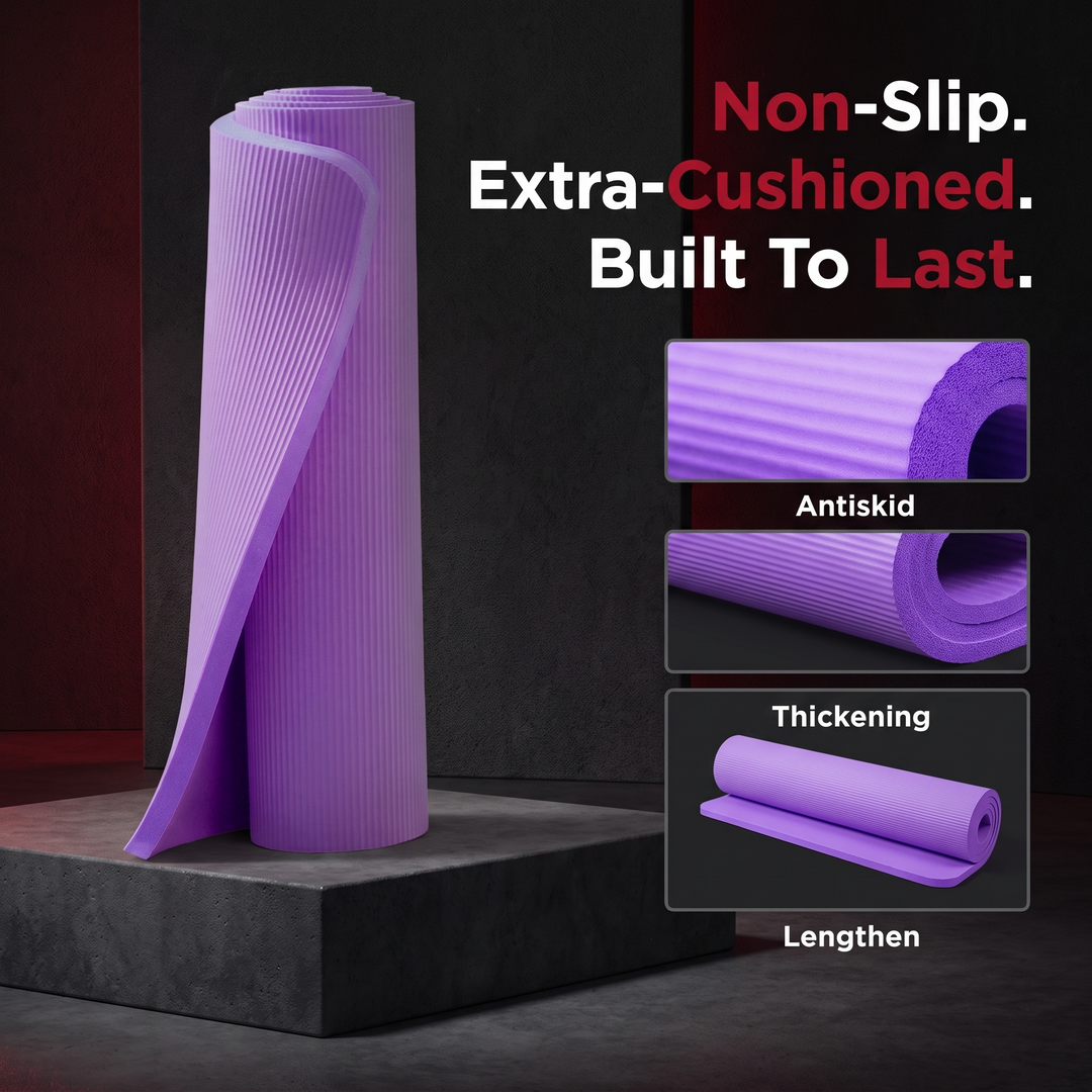 Professional Thick Exercise Mat Non-Slip Yoga Mat Pilates Fitness Training Mat with Carrying Strap for Floor Exercises Stretching Home Workout