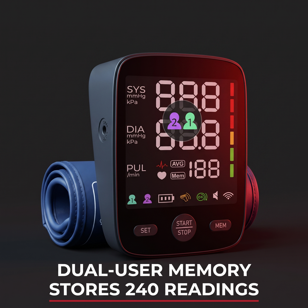 Professional Upper Arm Blood Pressure Monitor Automatic BP Monitor LED Backlit Screen Large Display Adjustable Cuff Home Use Heart Rate Monitor