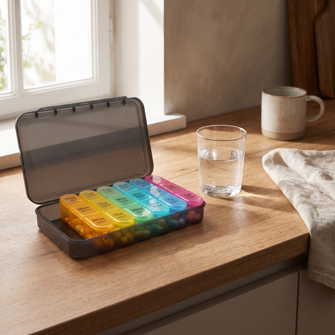 Professional Weekly Pill Organizer 7 Day 4 Times Daily Large Travel Pill Case 21 Compartment Medicine Vitamin Box Daily Pill Organiser for Home Travel Use