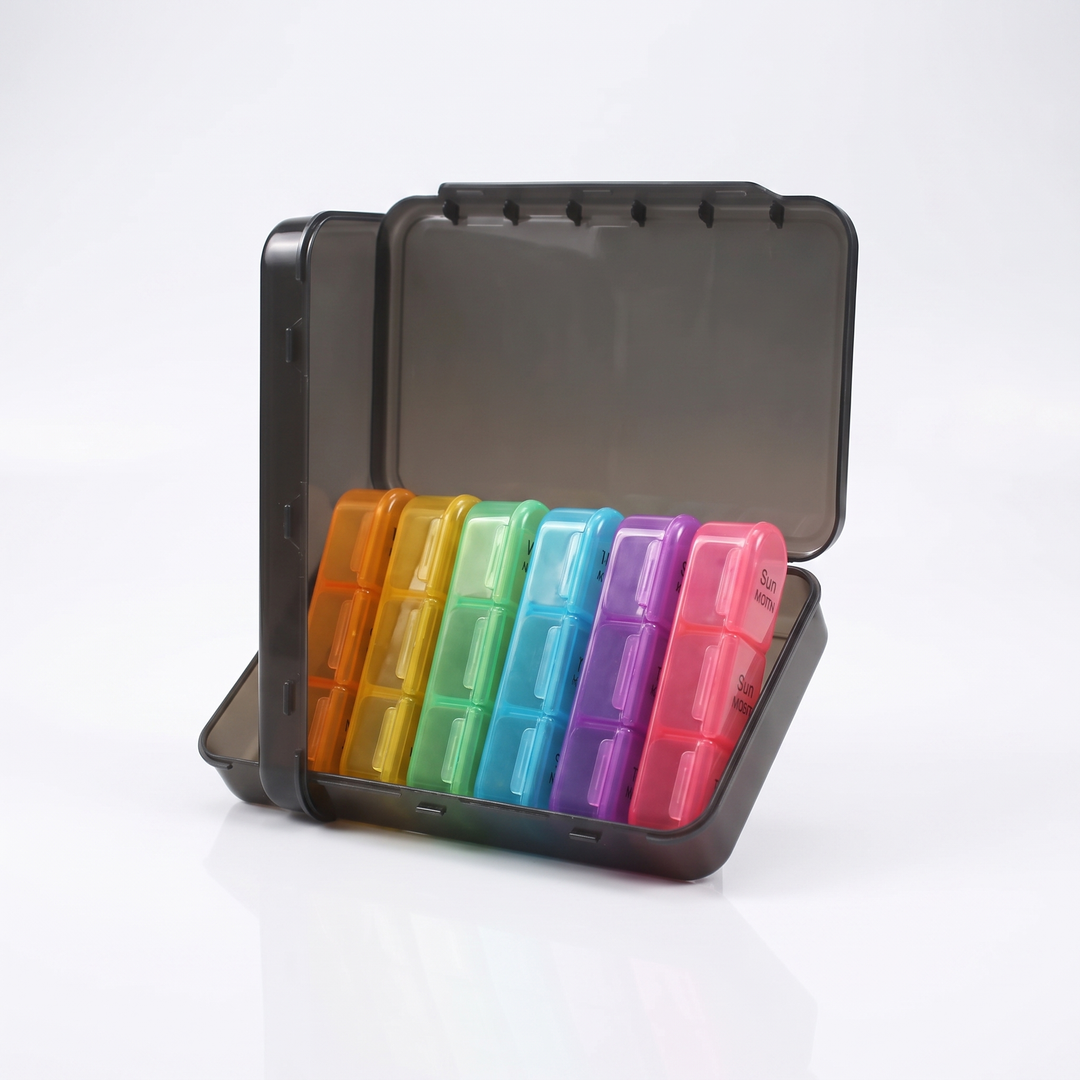Professional Weekly Pill Organizer 7 Day 4 Times Daily Large Travel Pill Case 21 Compartment Medicine Vitamin Box Daily Pill Organiser for Home Travel Use