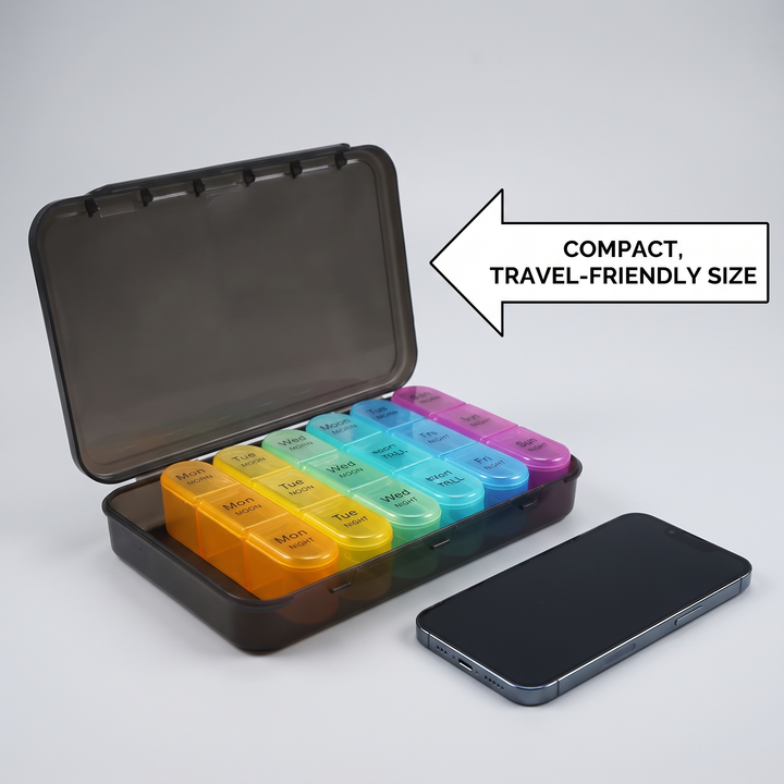 Professional Weekly Pill Organizer 7 Day 4 Times Daily Large Travel Pill Case 21 Compartment Medicine Vitamin Box Daily Pill Organiser for Home Travel Use