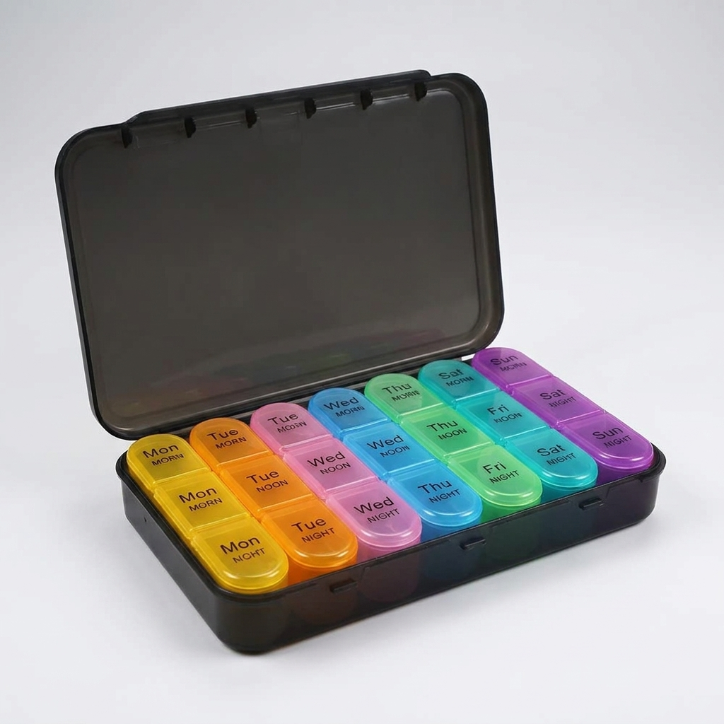 Professional Weekly Pill Organizer 7 Day 4 Times Daily Large Travel Pill Case 21 Compartment Medicine Vitamin Box Daily Pill Organiser for Home Travel Use