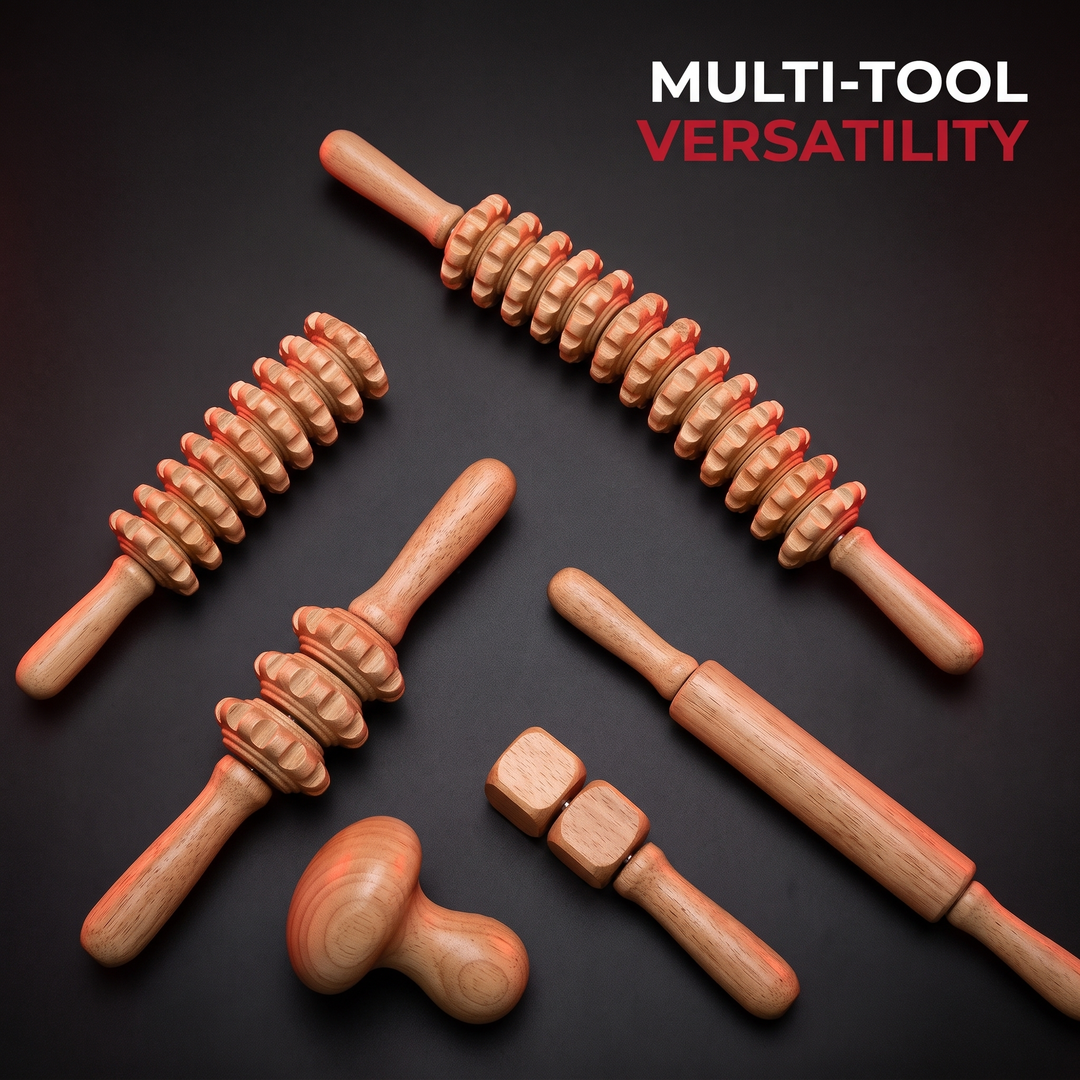 Professional Wooden Massage Roller Set Multifunctional Body Roller for Muscle Relief Cellulite Reduction Natural Wood Massager Men Women Home Recovery