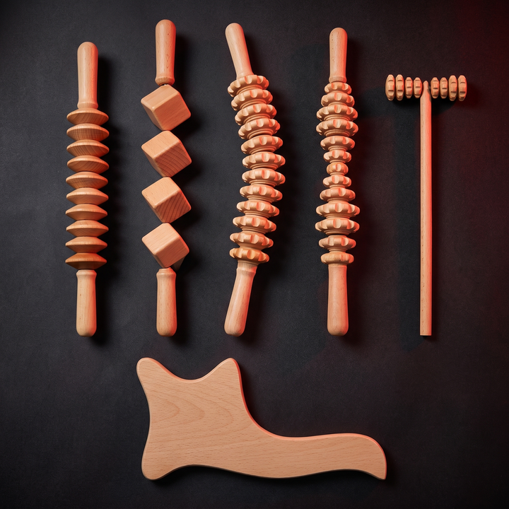 Professional Wooden Massage Roller Set Multifunctional Body Roller for Muscle Relief Cellulite Reduction Natural Wood Massager Men Women Home Recovery
