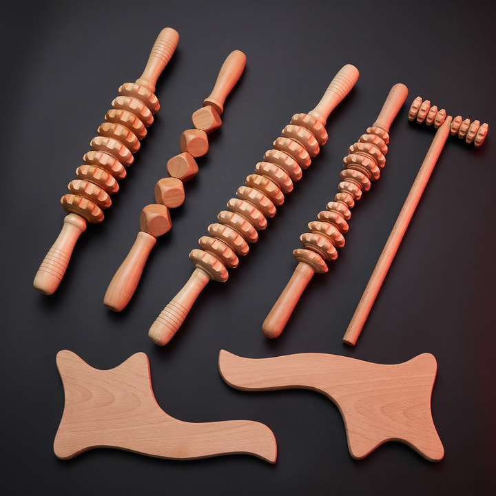 Professional Wooden Massage Roller Set Multifunctional Body Roller for Muscle Relief Cellulite Reduction Natural Wood Massager Men Women Home Recovery