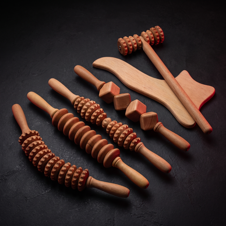 Professional Wooden Massage Roller Set Multifunctional Body Roller for Muscle Relief Cellulite Reduction Natural Wood Massager Men Women Home Recovery