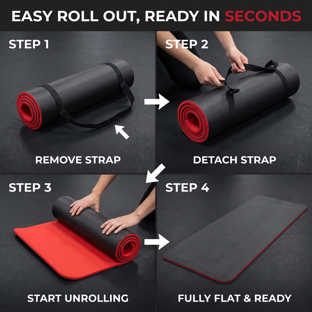 Professional Yoga Mat Extra Thick 10mm Non-Slip NBR Exercise Mat with Carry Strap Pilates Gym Workout Fitness Mat 183cm x 61cm