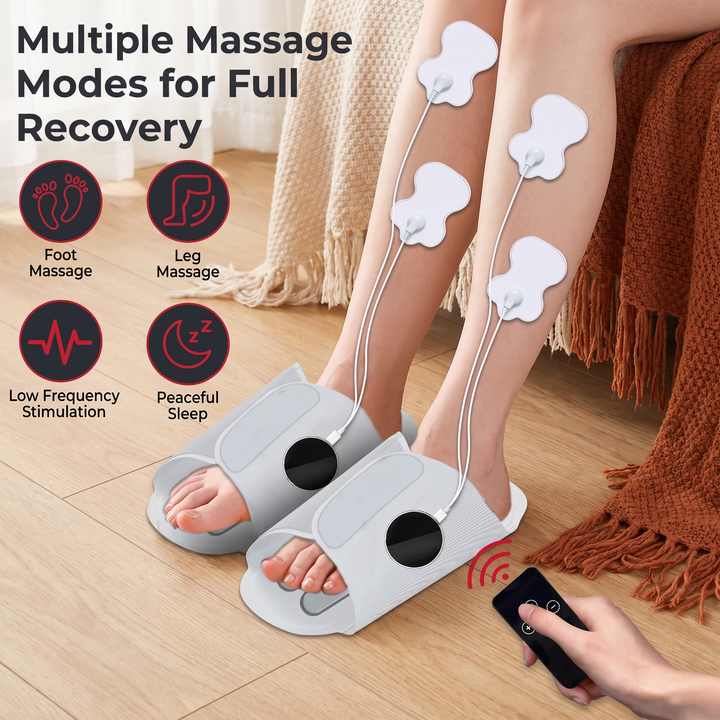 Rechargeable EMS Foot Massager Slippers Electric Foot Stimulator Multiple Massage Modes Circulation Support Recovery Relaxation Home Use