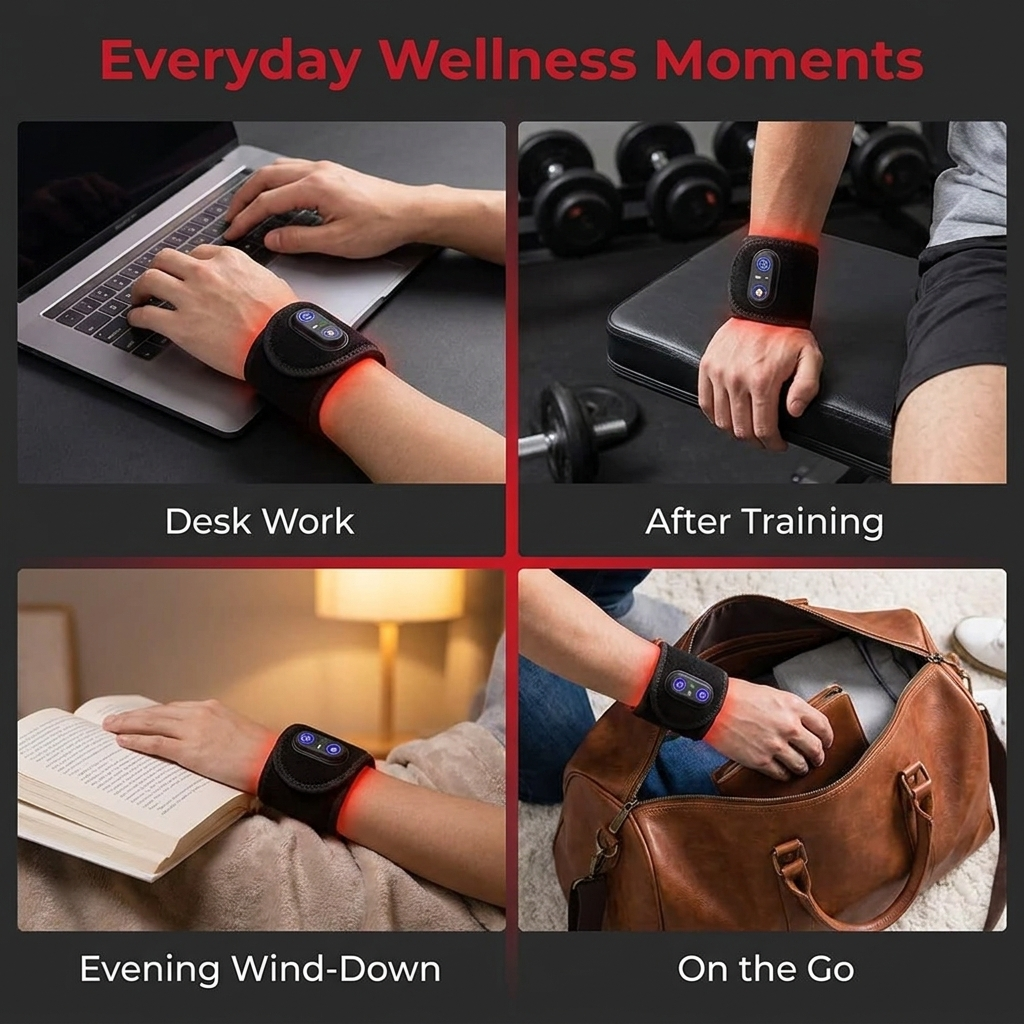 Rechargeable Red Light Therapy Wrist Wrap 48 LED Red and Infrared Light Hand Wrist Finger Joint Support Recovery Device Physiotherapy