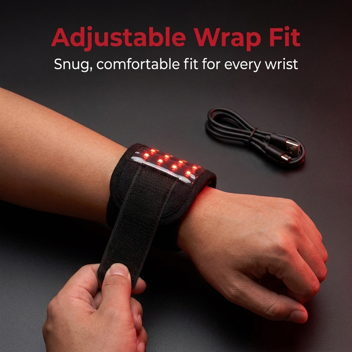 Rechargeable Red Light Therapy Wrist Wrap 48 LED Red and Infrared Light Hand Wrist Finger Joint Support Recovery Device Physiotherapy