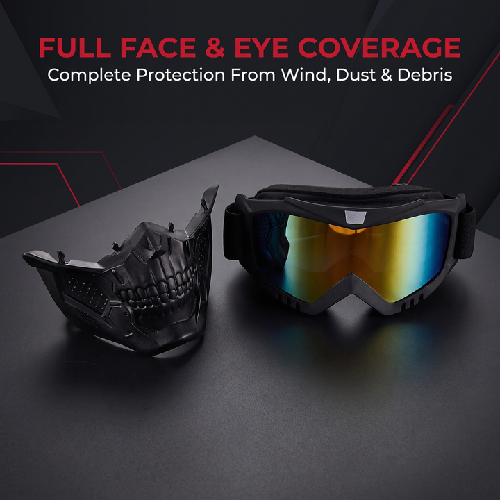 Tactical Goggles with Skull Face Mask Outdoor Riding Glasses Windproof UV Protection Off-Road Racing Cycling Eyewear Multi-Purpose