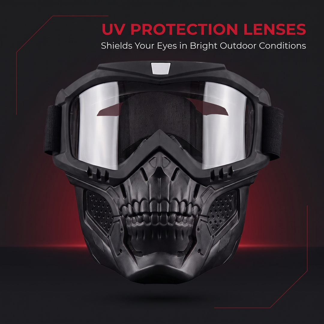 Tactical Goggles with Skull Face Mask Outdoor Riding Glasses Windproof UV Protection Off-Road Racing Cycling Eyewear Multi-Purpose