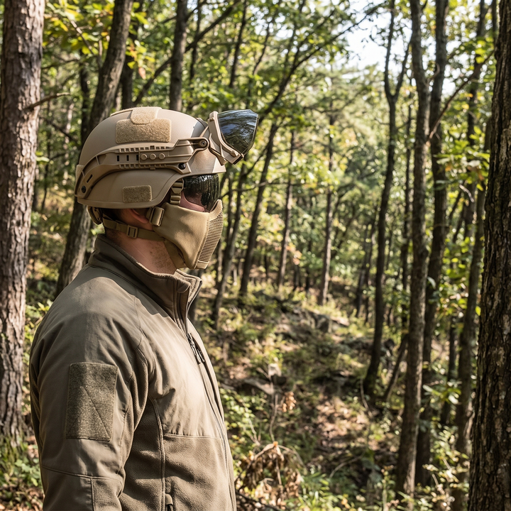 Tactical Half Face Mask with Flip Goggles Paintball Helmet Accessory for Hunting CS Shooting Airsoft Outdoor Sport Protective Gear